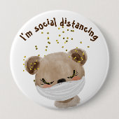 Badge Rond 10 Cm Sécurité Ours Coronavirus enfant Distances sociale (Devant)