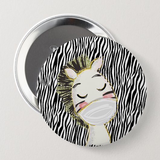 Badge Rond 10 Cm Sécurité Zebra Animal Coronavirus enfant (Devant & derrière)