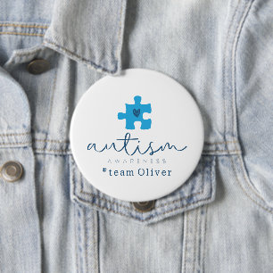 Badge Rond 10 Cm sensibilisation à l'autisme pièce de puzzle bleue