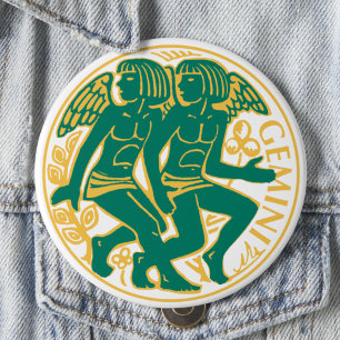 Badge Rond 10 Cm Signe Gemini du Zodiaque sur un