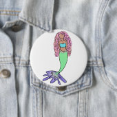 Badge Rond 10 Cm sirène arc-en-ciel rose bleu pourpre vert noir bou (En situation)