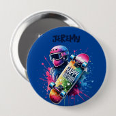 Badge Rond 10 Cm Skateboard Skater Joyeux Anniversaire Monogramme B (Devant & derrière)