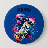 Badge Rond 10 Cm Skateboard Skater Joyeux Anniversaire Monogramme B (Devant)