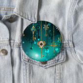 Badge Rond 10 Cm Skeleton Keys on Green Background (En situation)