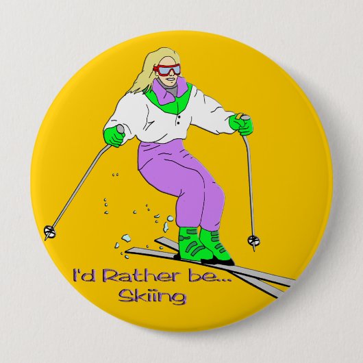 Badge Rond 10 Cm Skieur féminin (Devant)
