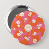 Badge Rond 10 Cm Smile - rose, orange et crème (Devant & derrière)