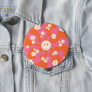 Badge Rond 10 Cm Smile - rose, orange et crème