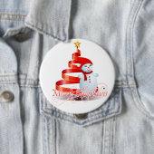 Badge Rond 10 Cm Snowman de Noël - Grand, Bouton rond de 4 pouces (En situation)