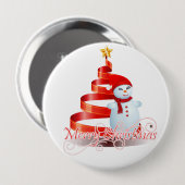 Badge Rond 10 Cm Snowman de Noël - Grand, Bouton rond de 4 pouces (Devant & derrière)