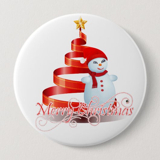 Badge Rond 10 Cm Snowman de Noël - Grand, Bouton rond de 4 pouces (Devant)