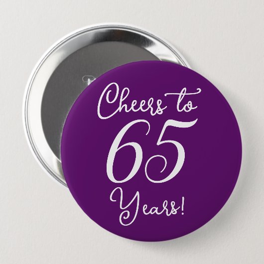 Badge Rond 10 Cm Soirée d'anniversaire à 65 ans automne violet fête (Devant & derrière)