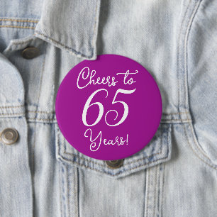 Badge Rond 10 Cm Soirée d'anniversaire rose de 65 ans