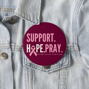 Badge Rond 10 Cm soutien du cancer du sein espoir prier Bouton rose