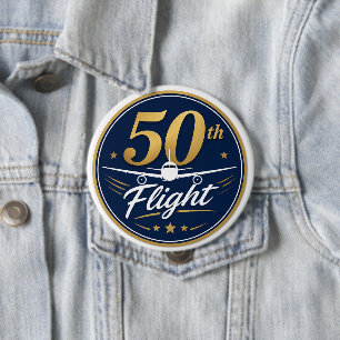 Badge Rond 10 Cm souvenir de voyage en avion d'or 50e vol