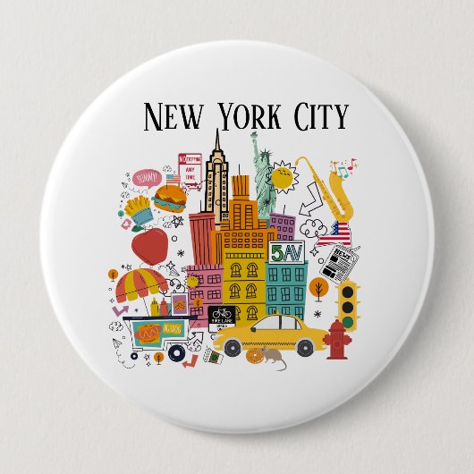 Badge Rond 10 Cm Style de dessin animé de New York (Devant)