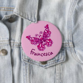 Badge Rond 10 Cm Stylised pink butterfly art name button (En situation)