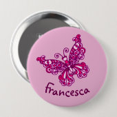 Badge Rond 10 Cm Stylised pink butterfly art name button (Devant & derrière)