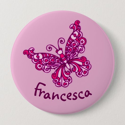 Badge Rond 10 Cm Stylised pink butterfly art name button (Devant)