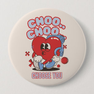 Badge Rond 10 Cm Super coeur rouge chantant Valentines