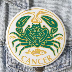Badge Rond 10 Cm Symbole cancéreux du Zodiaque sur un