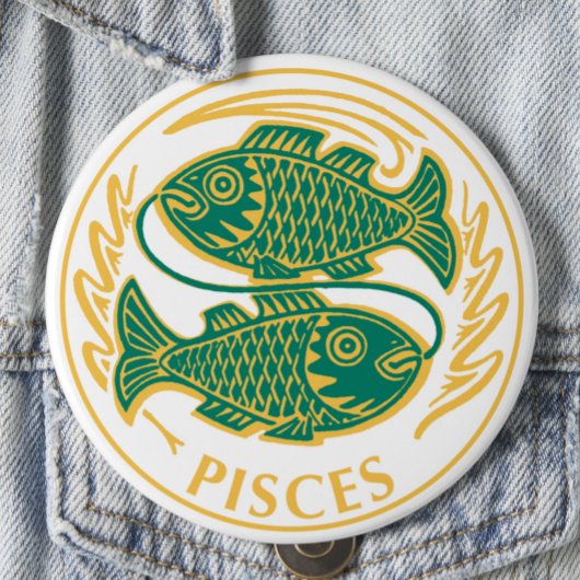 Badge Rond 10 Cm Symbole des Poissons du Zodiaque sur un