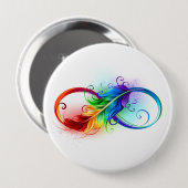 Badge Rond 10 Cm Symbole d'infini avec plume arc-en-ciel (Devant & derrière)