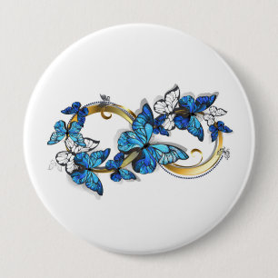 Badge Rond 10 Cm Symbole infini de papillons Morpho bleus