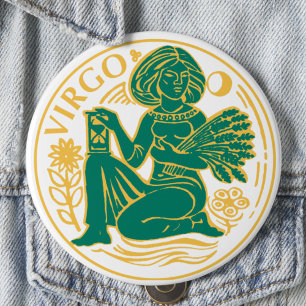 Badge Rond 10 Cm Symbole Virgo du Zodiaque sur un