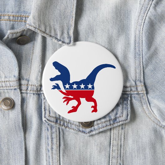 Badge Rond 10 Cm T-Rex patriotique anti-politique (En situation)