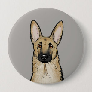 Badge Rond 10 Cm Tan clair et chien berger allemand noir   Art pour