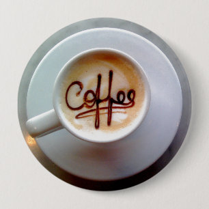 Badge Rond 10 Cm Tasse à café et soucoupe latte café