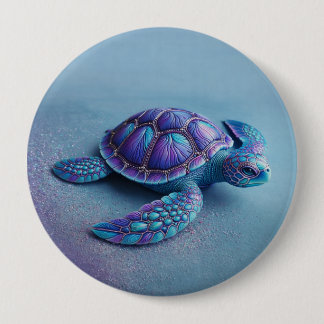 Badge Rond 10 Cm Teal Blue Purple Turtle Colorful Sea Turtle