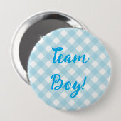 Badge Rond 10 Cm Team Boy, Gender Reveal Button, Blue Button (Devant & derrière)