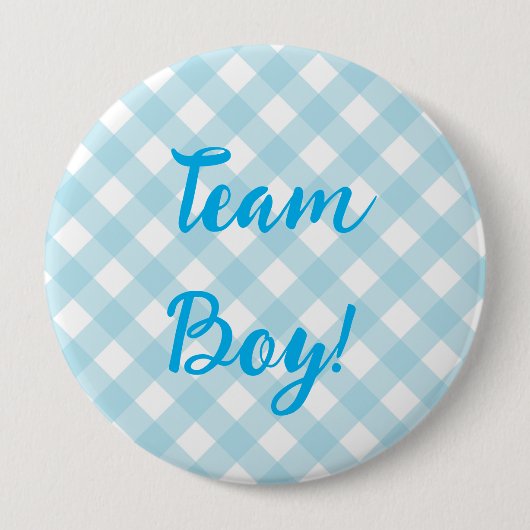 Badge Rond 10 Cm Team Boy, Gender Reveal Button, Blue Button (Devant)