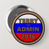 Badge Rond 10 Cm Terry pour le bouton d'Admin 2016 (Devant & derrière)