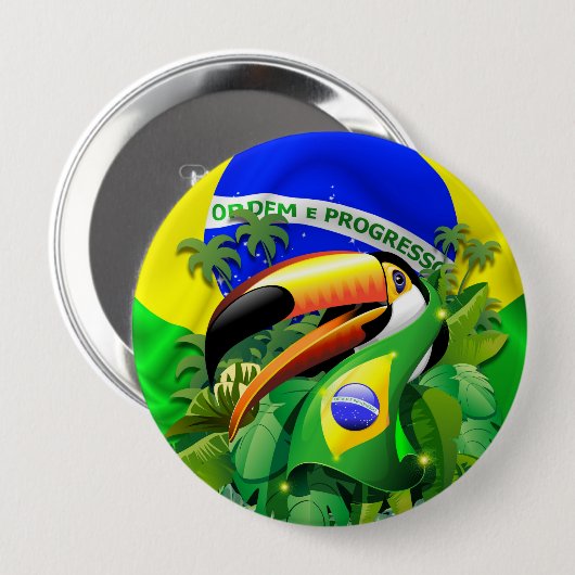 Badge Rond 10 Cm Toco Toucan avec drapeau brésilien (Devant & derrière)