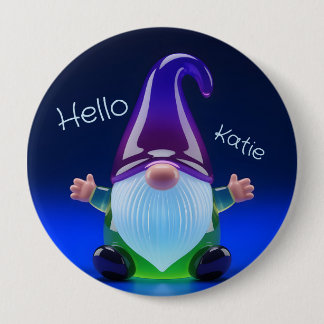 Badge Rond 10 Cm Translucent Glass Gnome Figurine with Custom Name