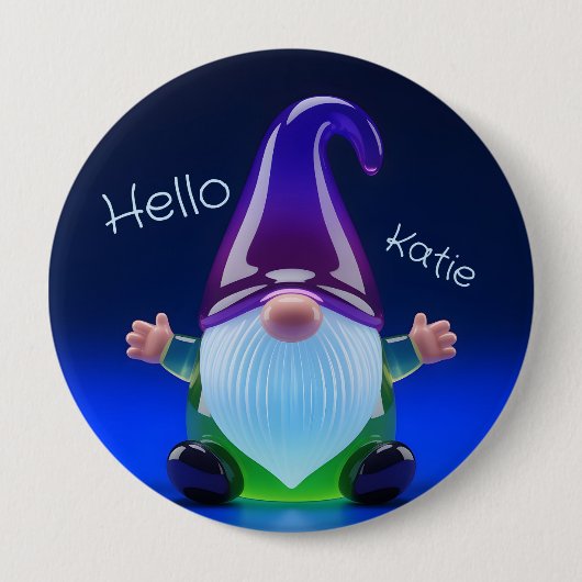 Badge Rond 10 Cm Translucent Glass Gnome Figurine with Custom Name (Devant)