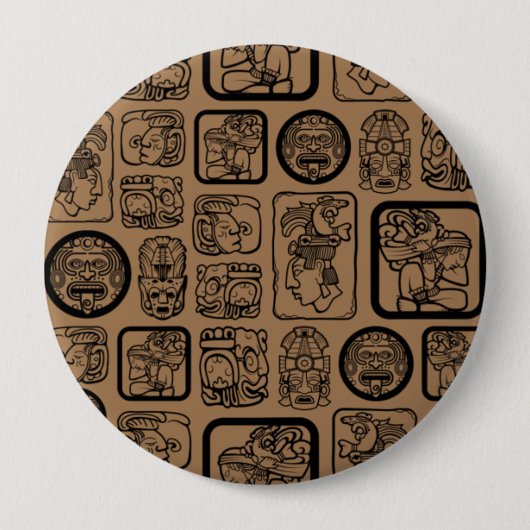 Badge Rond 10 Cm Tribal MAYA ancient mask pattern 1 (Devant)