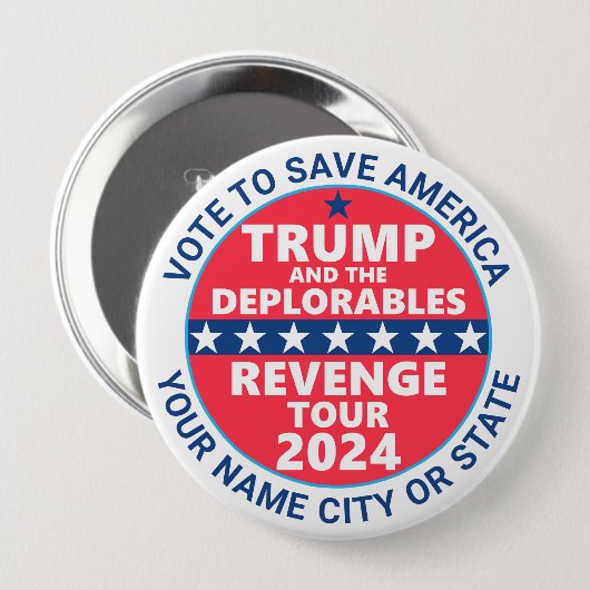 Badge Rond 10 Cm Trump 2024 Revenge Tour Deplorables Campagne (Devant & derrière)