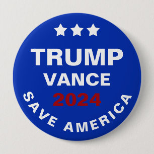 Badge Rond 10 Cm Trump Vance 2024 Sauvez l'Amérique