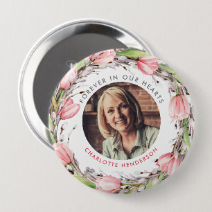 Badge Rond 10 Cm Tulipes aquarelles roses à jamais dans nos cœurs P
