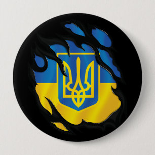 Badge Rond 10 Cm Ukraine déchiré le drapeau