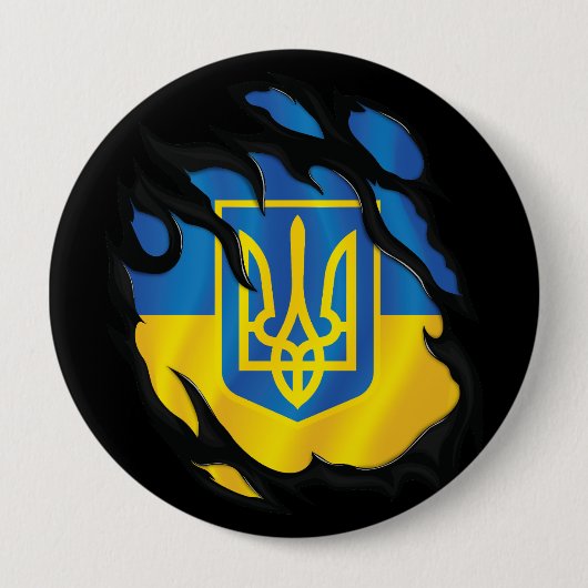 Badge Rond 10 Cm Ukraine déchiré le drapeau (Devant)