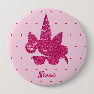 Badge Rond 10 Cm Unicorn Visage rose Parties scintillant fille enfa