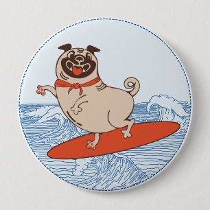 Badge Rond 10 Cm Vague à cheval heureux chien de carlin sur la plan