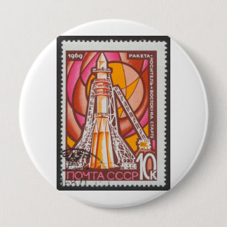 Badge Rond 10 Cm Vaisseau spatial de Vostok sur le timbre 1969 de