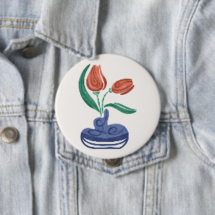 Badge Rond 10 Cm Vase moderne avec tulipes Floral Still Life Art