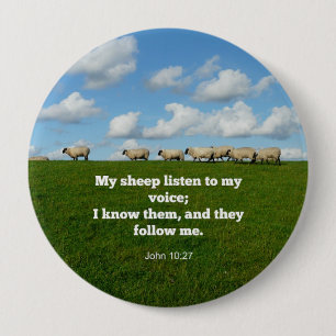 Badge Rond 10 Cm Verset biblique, Jean 10:27,