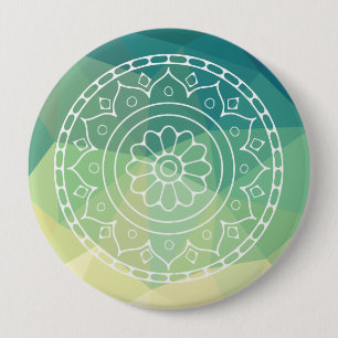 Badge Rond 10 Cm Vert jaune Mandala Inspiration Harmony Flower